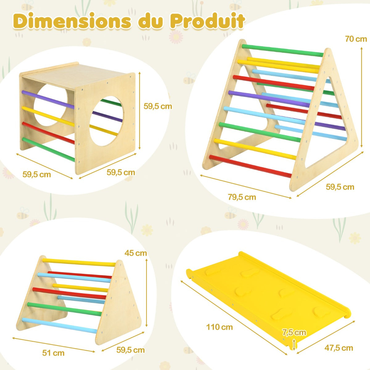 5-in-1 Montessori climbing triangle & cube with wooden slide board with 60 kg load capacity per part