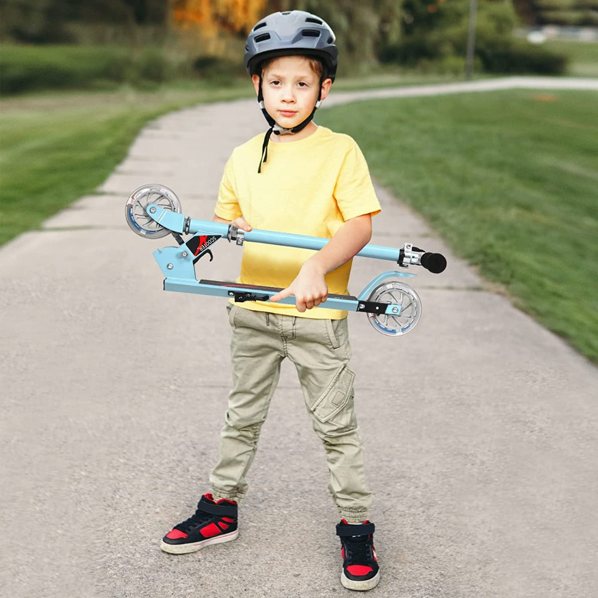 Kids Aluminum Folding Stunt Scooter with LED Wheels-Navy