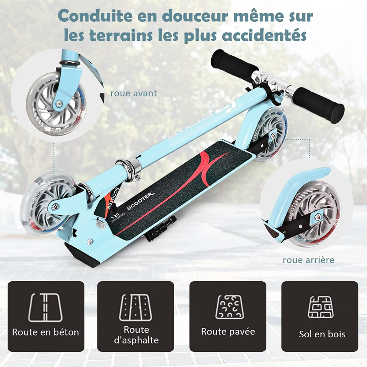 Kids Aluminum Folding Stunt Scooter with LED Wheels-Navy