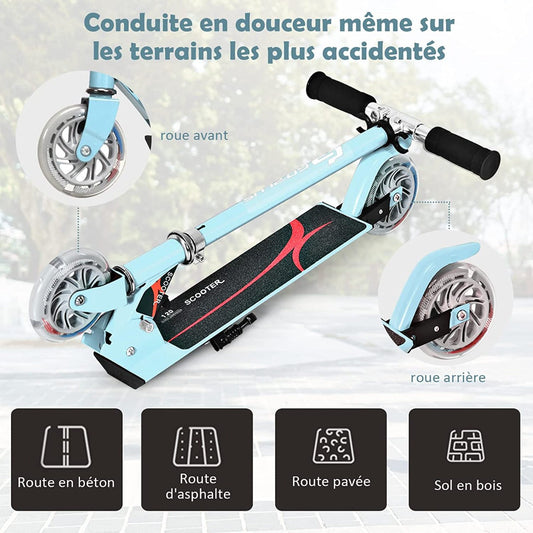 Kids Aluminum Folding Stunt Scooter with LED Wheels-Navy