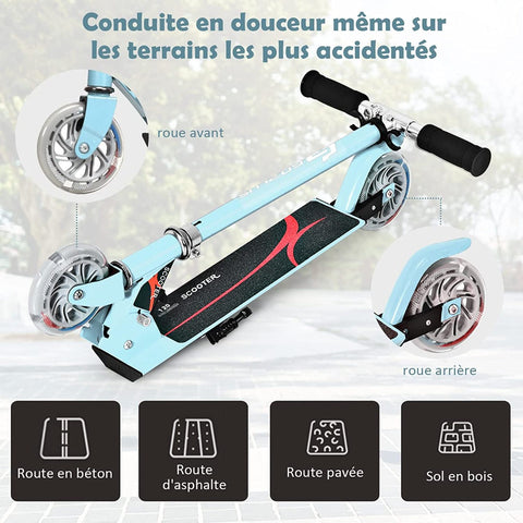 Kids Aluminum Folding Stunt Scooter with LED Wheels-Navy