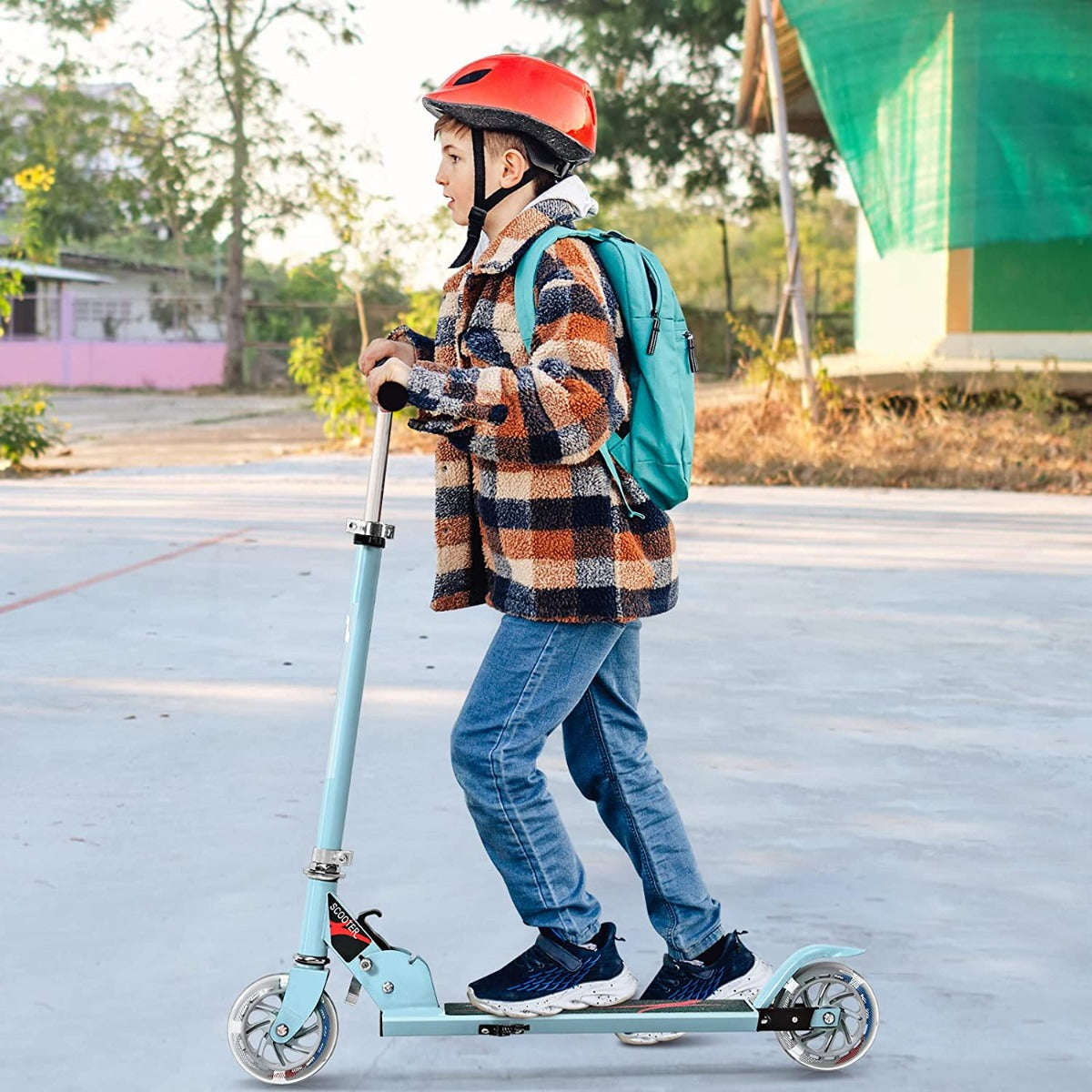Kids Aluminum Folding Stunt Scooter with LED Wheels-Navy