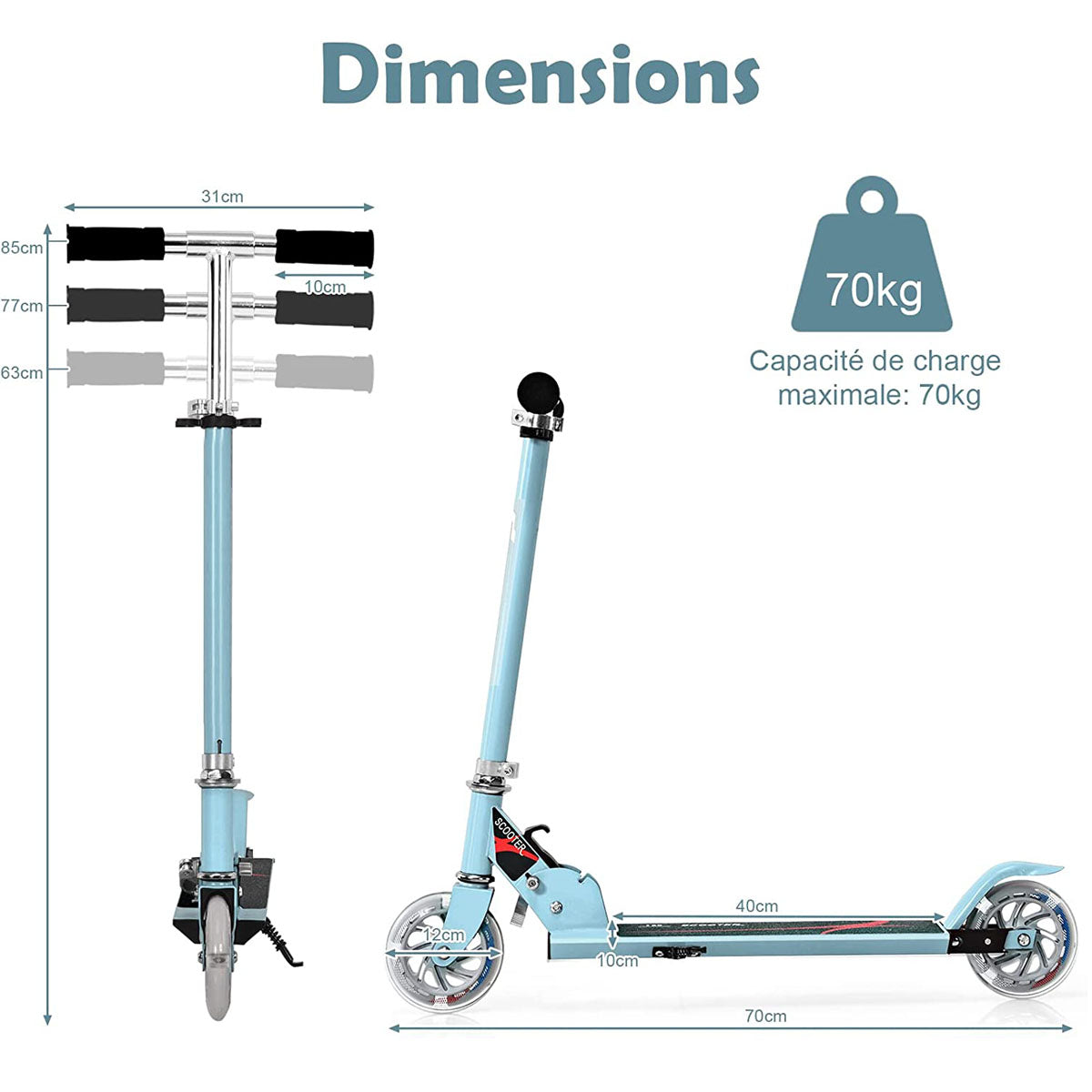 Kids Aluminum Folding Stunt Scooter with LED Wheels-Navy