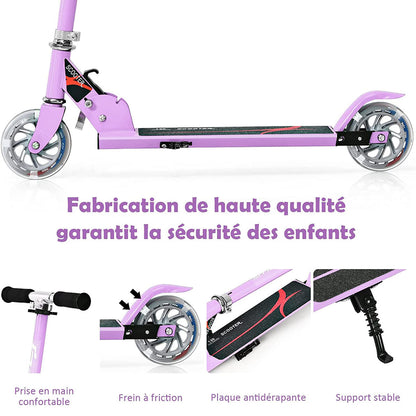 Kids Aluminum Folding Stunt Scooter with LED Wheels-Purple
