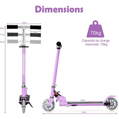 Kids Aluminum Folding Stunt Scooter with LED Wheels-Purple