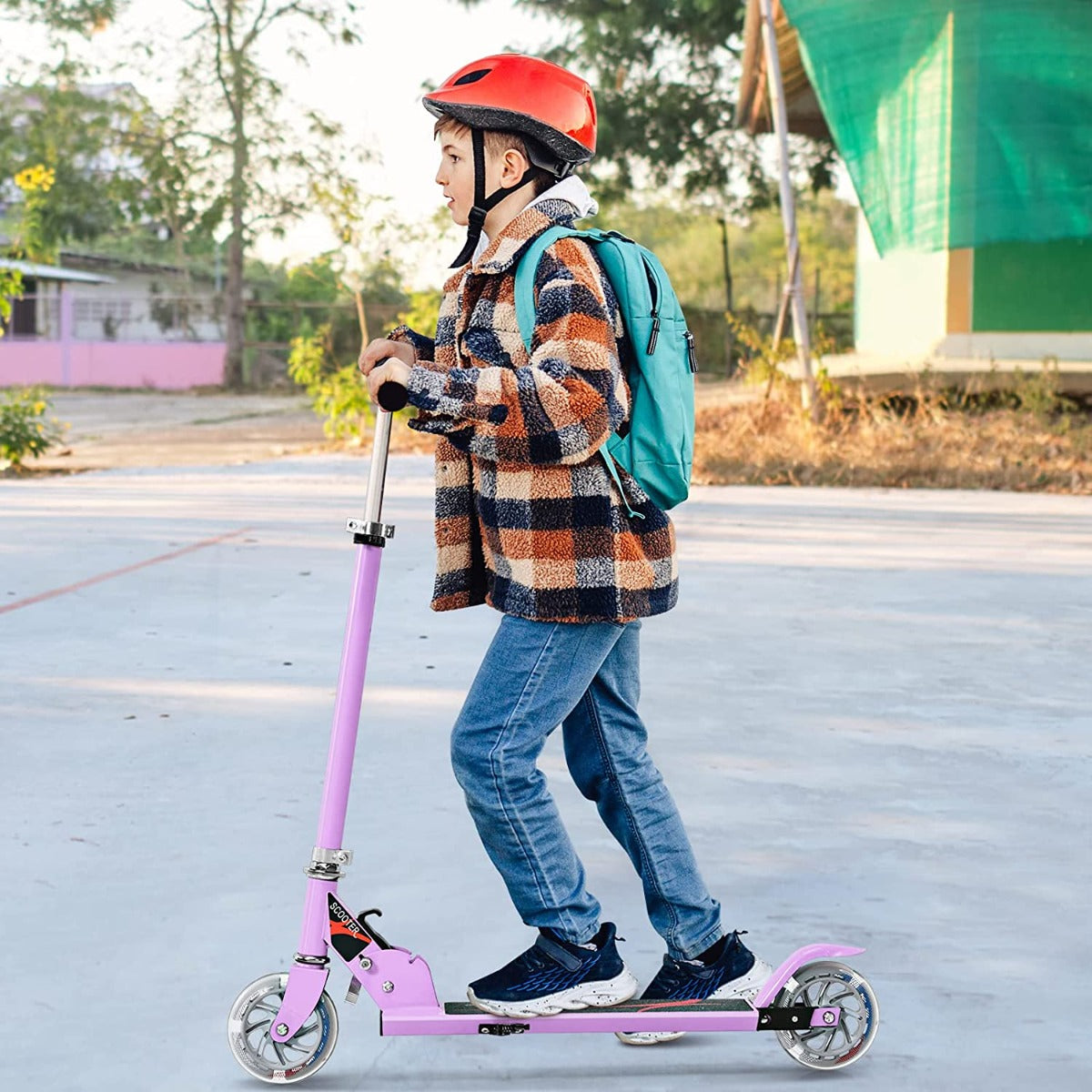 Kids Aluminum Folding Stunt Scooter with LED Wheels-Purple