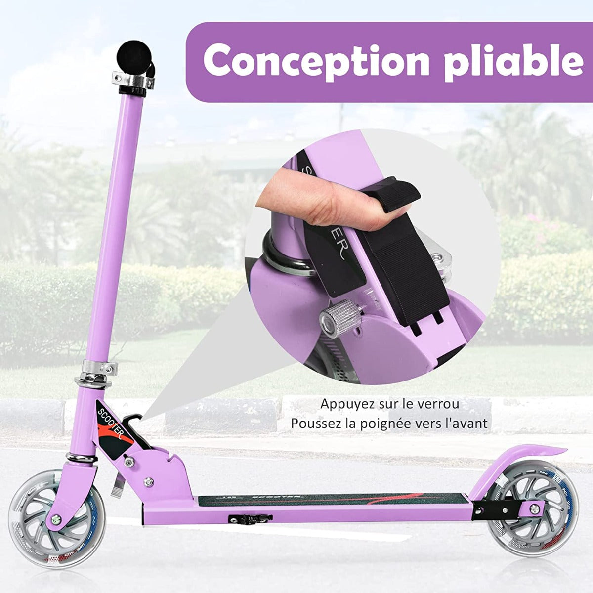 Kids Aluminum Folding Stunt Scooter with LED Wheels-Purple