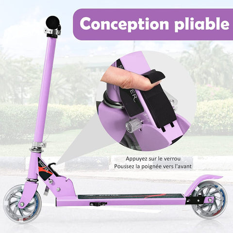 Kids Aluminum Folding Stunt Scooter with LED Wheels-Purple