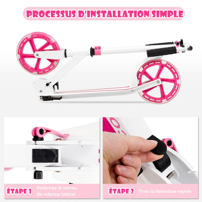 Foldable and Adjustable Kick Scooter with 2 Big Wheels and LED Lights-Pink