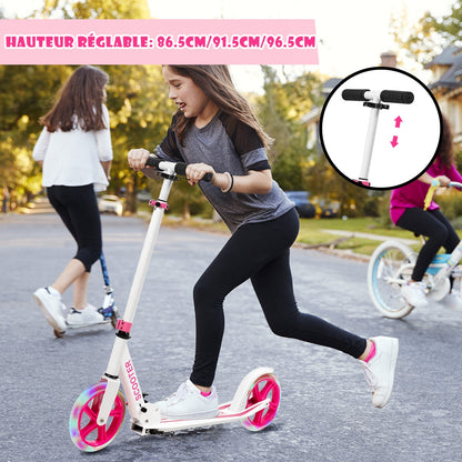 Foldable and Adjustable Kick Scooter with 2 Big Wheels and LED Lights-Pink