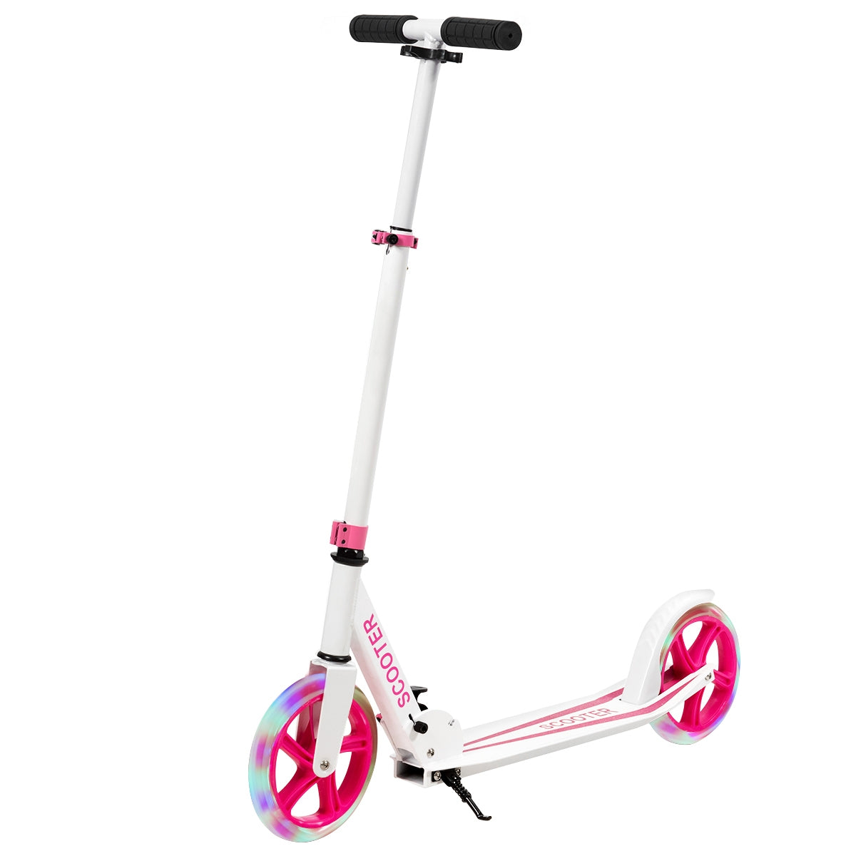 Foldable and Adjustable Kick Scooter with 2 Big Wheels and LED Lights-Pink