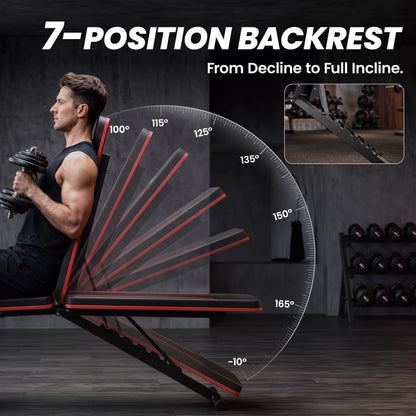 SPORTNOW Adjustable Weight Bench for Home Gym, Foldable Incline Decline Bench Press with Resistance Bands, 7-Position Backrest