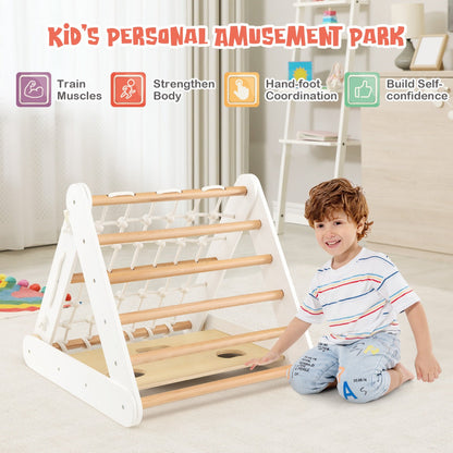 4 in 1 Toddler Wooden Triangle Climber with Ramp and Sliding Board-White