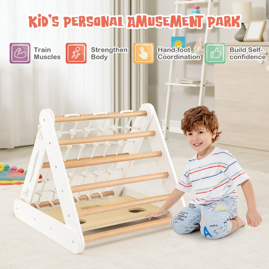 4 in 1 Toddler Wooden Triangle Climber with Ramp and Sliding Board-White