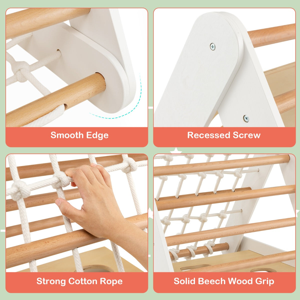 4 in 1 Toddler Wooden Triangle Climber with Ramp and Sliding Board-White