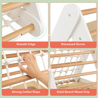 4 in 1 Toddler Wooden Triangle Climber with Ramp and Sliding Board-White