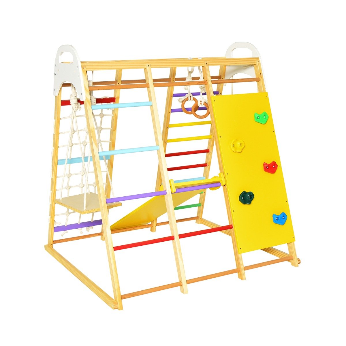 8-in-1 Jungle Gym Playset Wooden Climber Play Set with Monkey Bars-Colourful