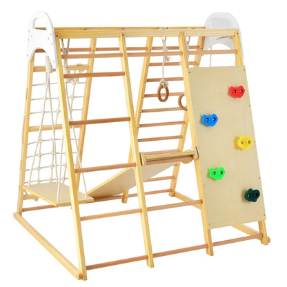 8-in-1 Wooden Jungle Gym Playset with Monkey Bars & Climbing Ladder-Natural