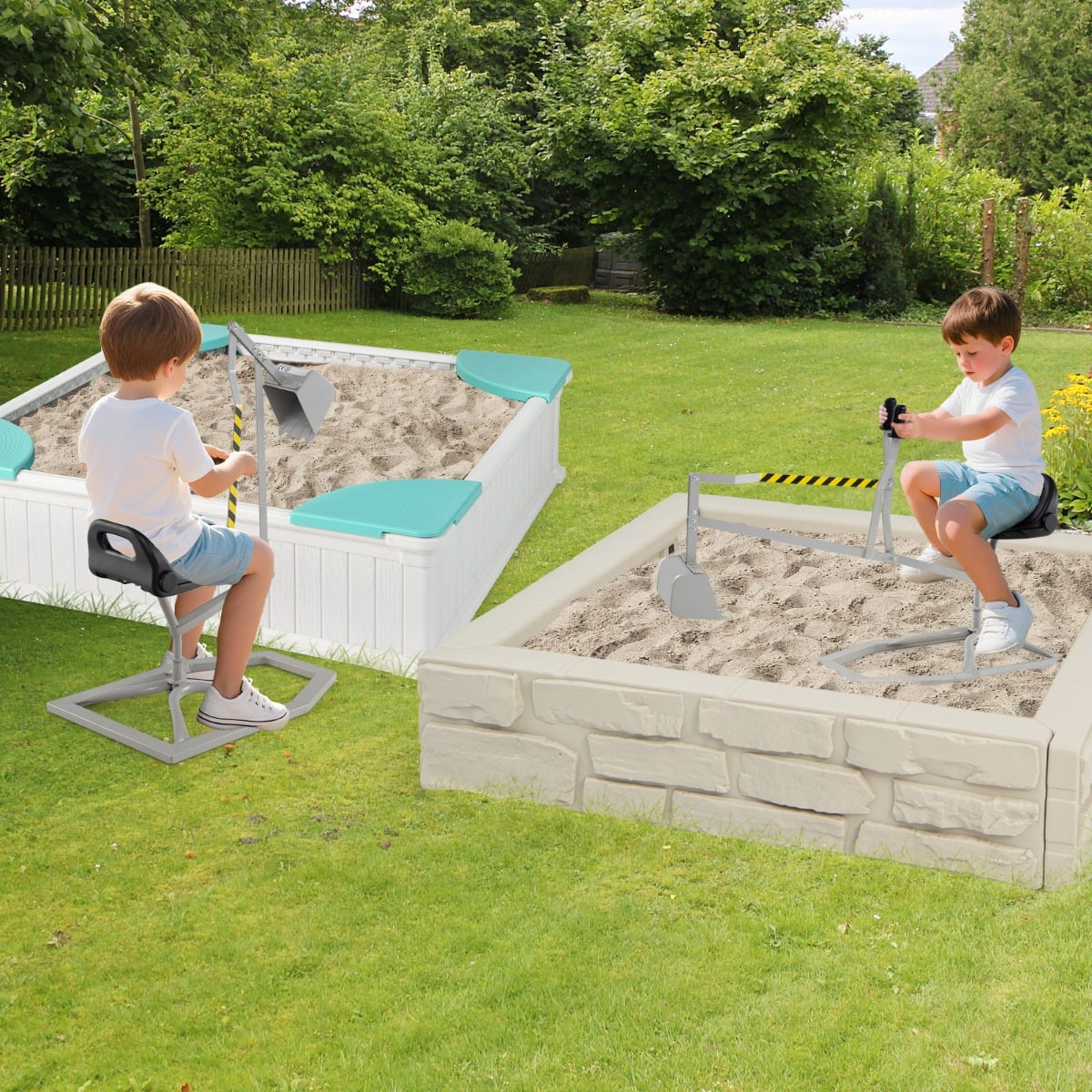 Kids Sand Digger Sandbox Toy Rotatable with 2-Handed Controls and Flexible Shovel-Grey