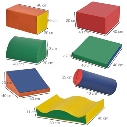 HOMCOM Soft Play Set, 7 Piece Foam Blocks, Toddler Climb and Crawl Activity Set for 1-3 Years, Soft Play Equipment for Building and Stacking, Educational Play, Red