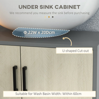 kleankin Bathroom Furniture Set with Doors, Tall Bathroom Cabinet with Adjustable Shelves, Under Sink Cabinet, Grey