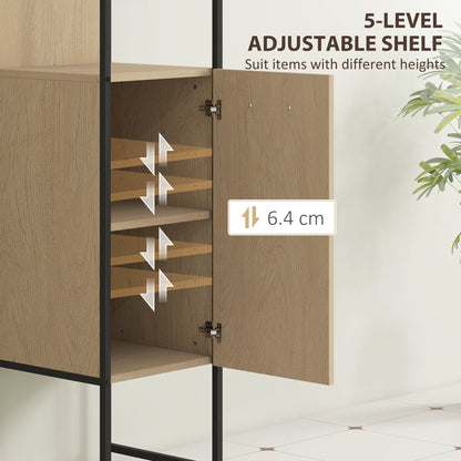 HOMCOM Tall Bathroom Cabinet with Open Shelves and Adjustable Shelf - Natural Wood Finish