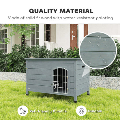 PawHut Wooden Dog House with Removable Bottom, Wire Door, Openable Top, Pet Shelter for Small Dog, 80 x 55 x 53.5cm, Dark Grey