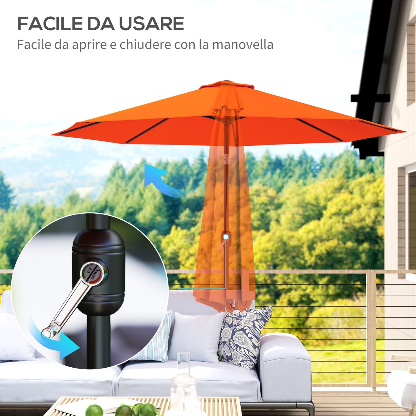 Outsunny 3 m Garden Parasol Umbrellas, Outdoor Sun Shade with 8 Ribs, Tilt and Crank Handle for Balcony, Bench, Garden, Orange