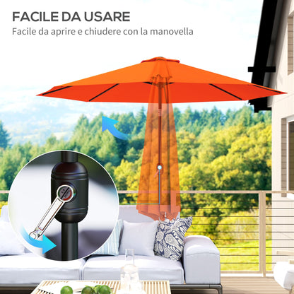 Outsunny 3 m Garden Parasol Umbrellas, Outdoor Sun Shade with 8 Ribs, Tilt and Crank Handle for Balcony, Bench, Garden, Orange