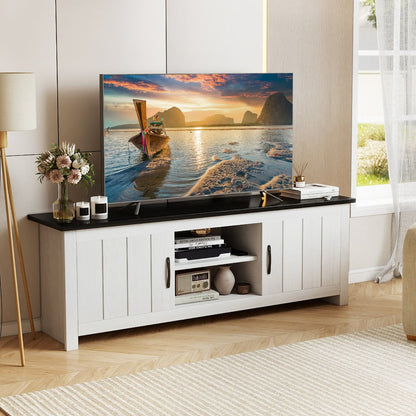 TV Stand with 2 Doors and Storage Shelves for TVs up to 65 Inches-Black & White