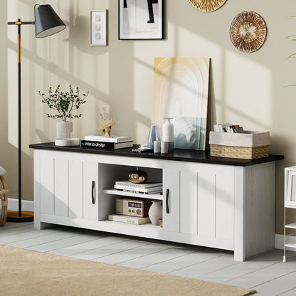 TV Stand with 2 Doors and Storage Shelves for TVs up to 65 Inches-Black & White