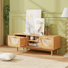 TV Console Media Cabinet with 2 Drawers & Bamboo Woven Fronts-Natural