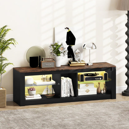 TV Stand with LED Light for TVs up to 65 inch with Adjustable Tempered Glass Shelves-Rustic Brown