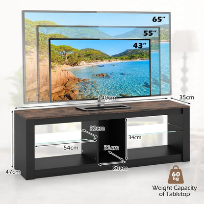 TV Stand with LED Light for TVs up to 65 inch with Adjustable Tempered Glass Shelves-Rustic Brown