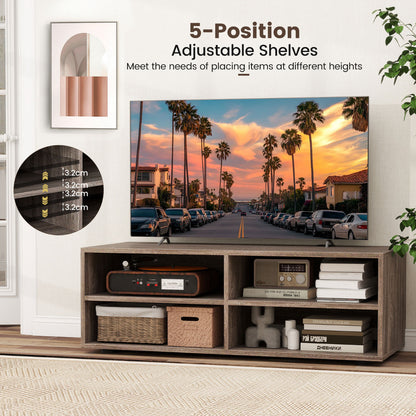Home TV Stand with 5 Positions Adjustable Shelves for TV up to 4 Cubbies-Grey