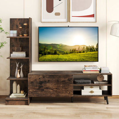 TV Stand for TVs up to 50 Inches with Adjustable Shelf for Living Room Bedroom-Rustic Brown