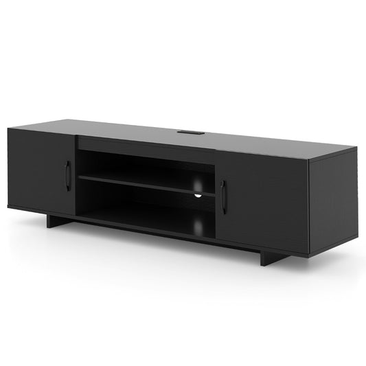 TV Stand for TVs up to 70 Inches with Power Outlet and 2 Cable Holes-Black