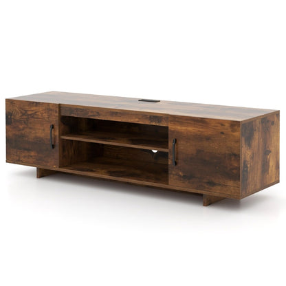 TV Stand for TVs up to 70 Inches with Power Outlet and 2 Cable Holes-Rustic Brown