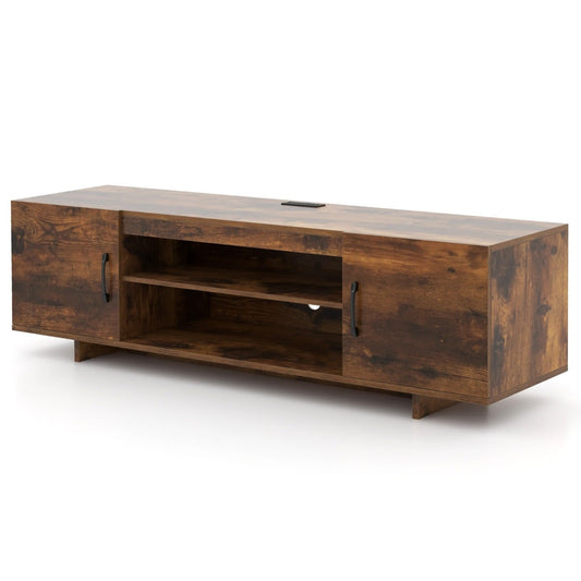 TV Stand for TVs up to 70 Inches with Power Outlet and 2 Cable Holes-Rustic Brown