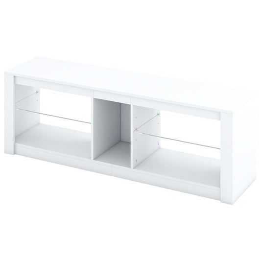 TV Stand with LED Light for TVs up to 65 inch with Adjustable Tempered Glass Shelves-White