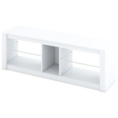 TV Stand with LED Light for TVs up to 65 inch with Adjustable Tempered Glass Shelves-White