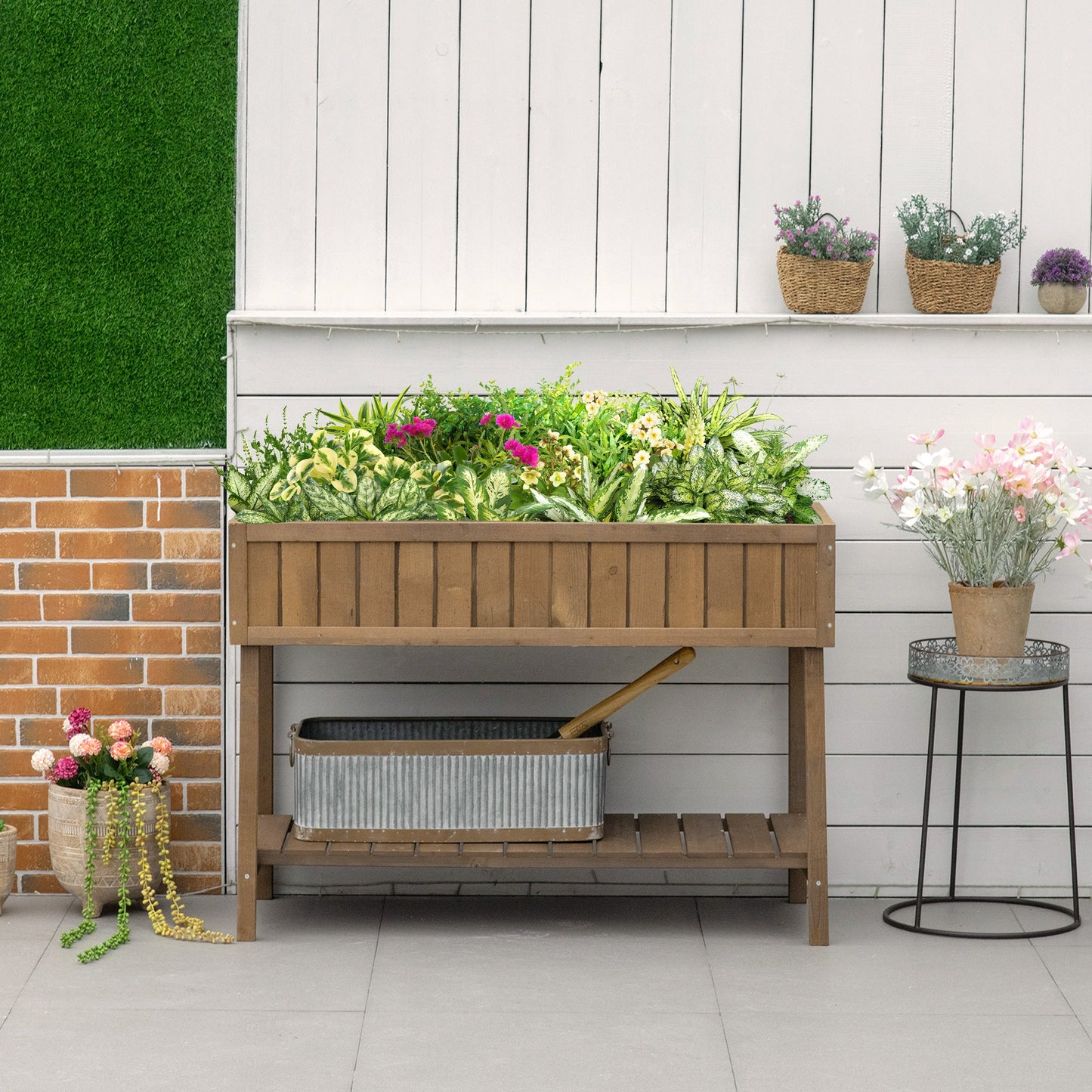 Outsunny Wooden Herb Planter Raised Bed Container Garden Plant Stand Bed 8 Boxes 110L x 46W x 76Hcm Brown