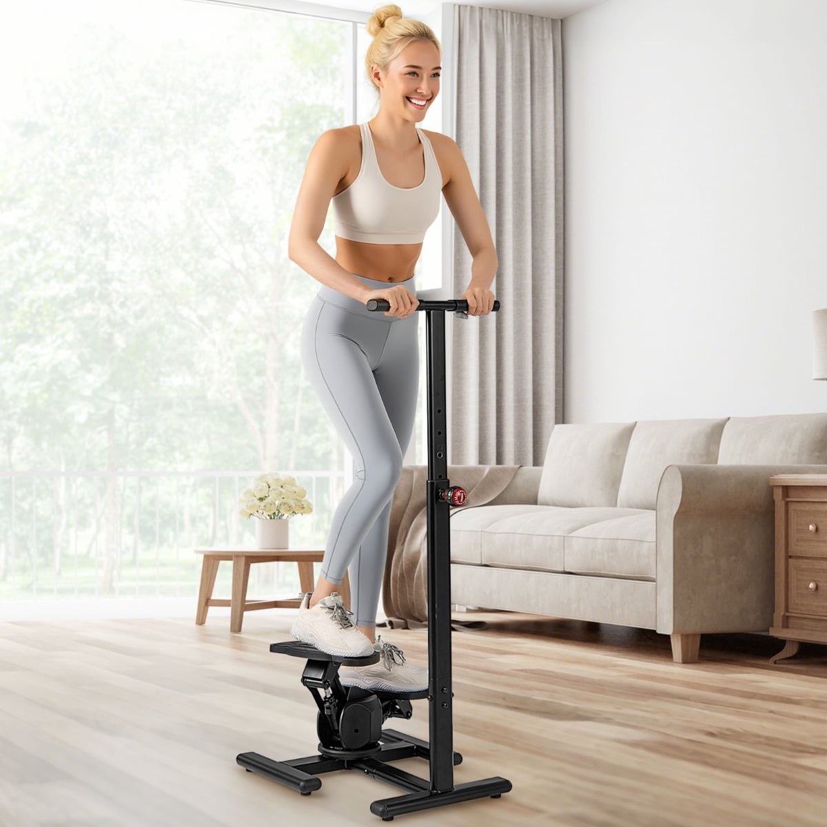 Twist Stepper with Adjustable Handlebar and LCD Monitor-Black