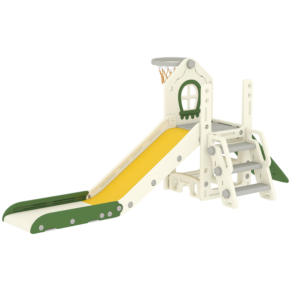 AIYAPLAY Foldable 4 in 1 Toddler Slide with Climber, Basketball Hoop, Storage Space and Basketball for Ages 1-3 Years, Cream