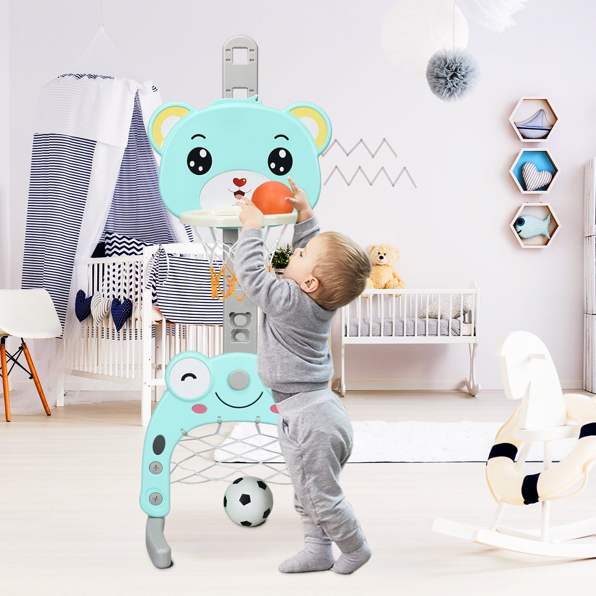 3 in 1 basketball hoop set height adjustable basketball stand &amp; football goal &amp; ring toss game
