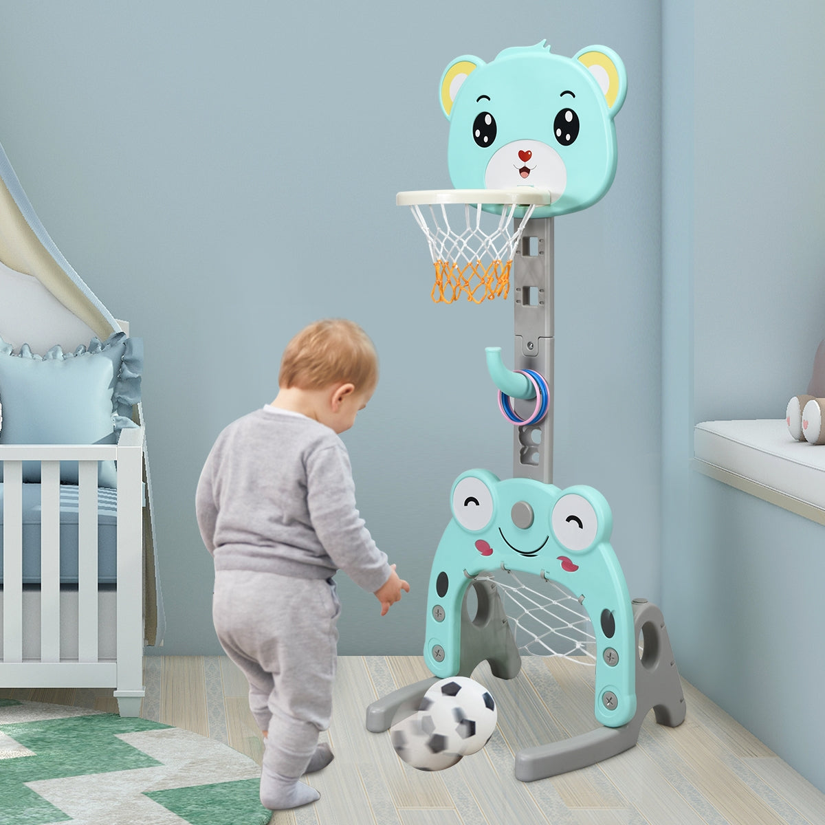 3 in 1 basketball hoop set height adjustable basketball stand &amp; football goal &amp; ring toss game