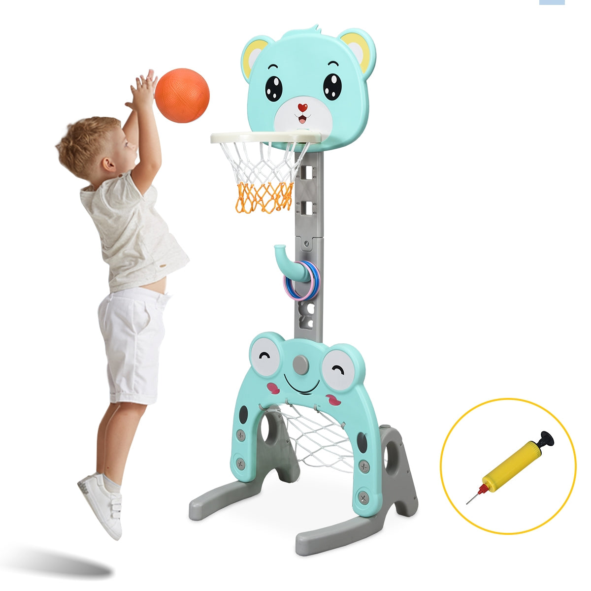 3 in 1 basketball hoop set height adjustable basketball stand &amp; football goal &amp; ring toss game