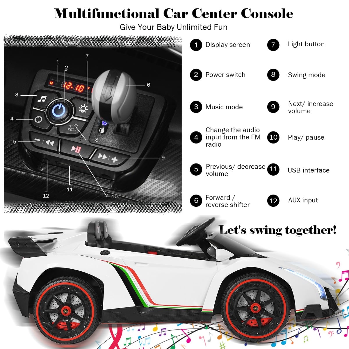 Kids Ride On Car with 2.4G Remote Control-White