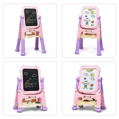 Kid's Double Sided Boards Easel Magnetic Painting Art-Pink