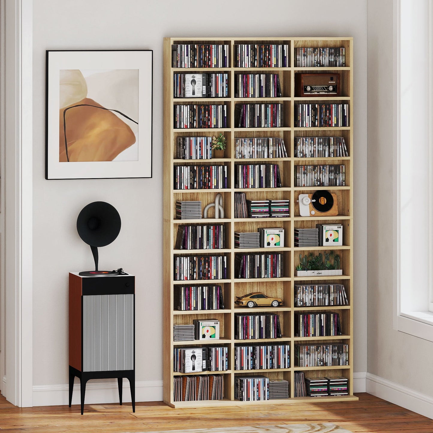 HOMCOM CD Storage Unit with Adjustable Shelves, 102 x 195 cm, Oak Tone